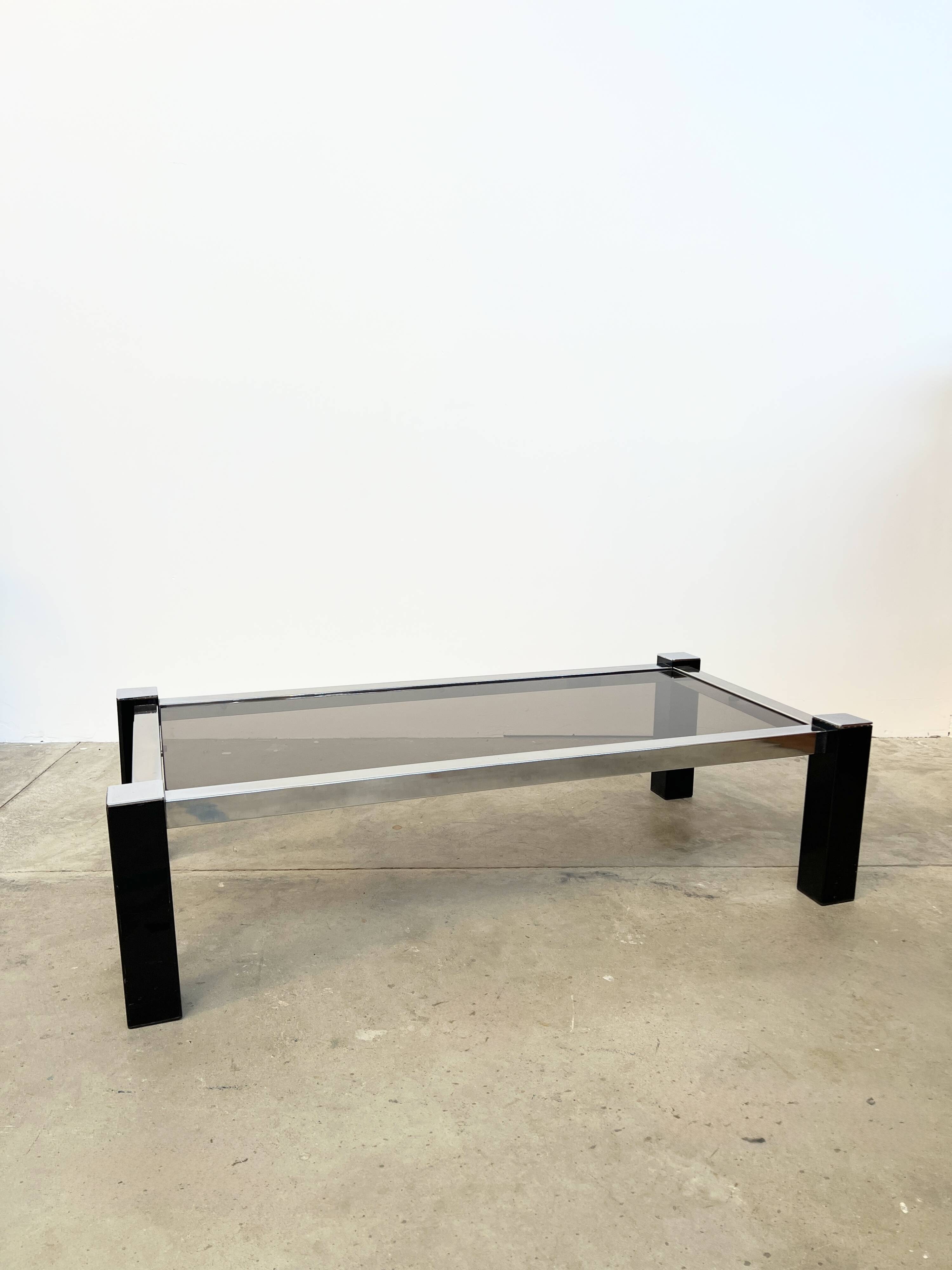 Black & Chrome Design Coffee Table – Smoked Glass