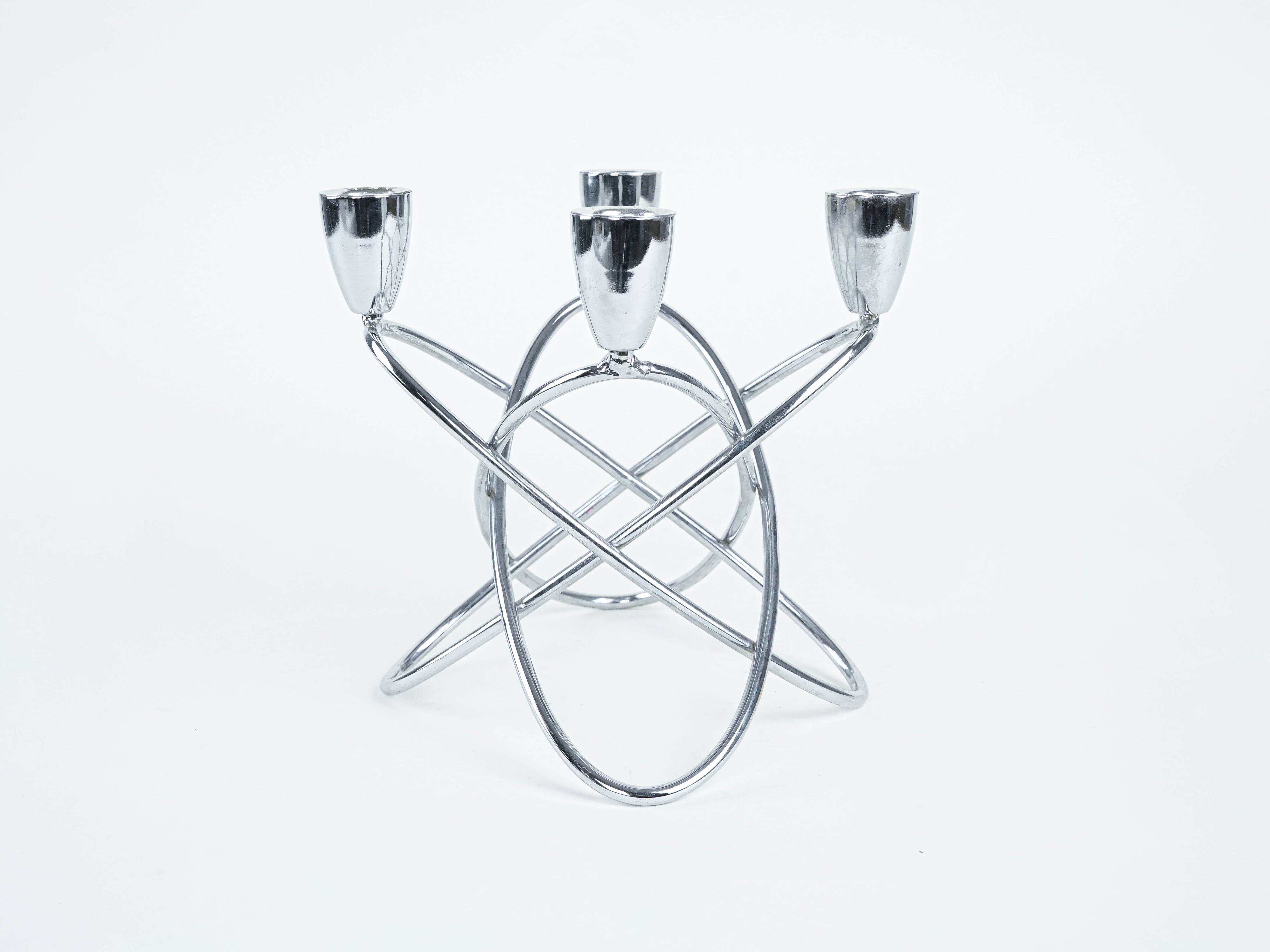 Bougeoir en acier, design danois, années 1970, fabriqué par Georg Jensen