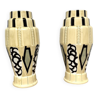 Paire de vases Art Déco signés Orchies – céramique émaillée, 1930