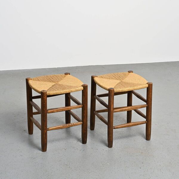 Paire de tabourets Bauche par Charlotte Perriand, Maison Sentou, vers 1950