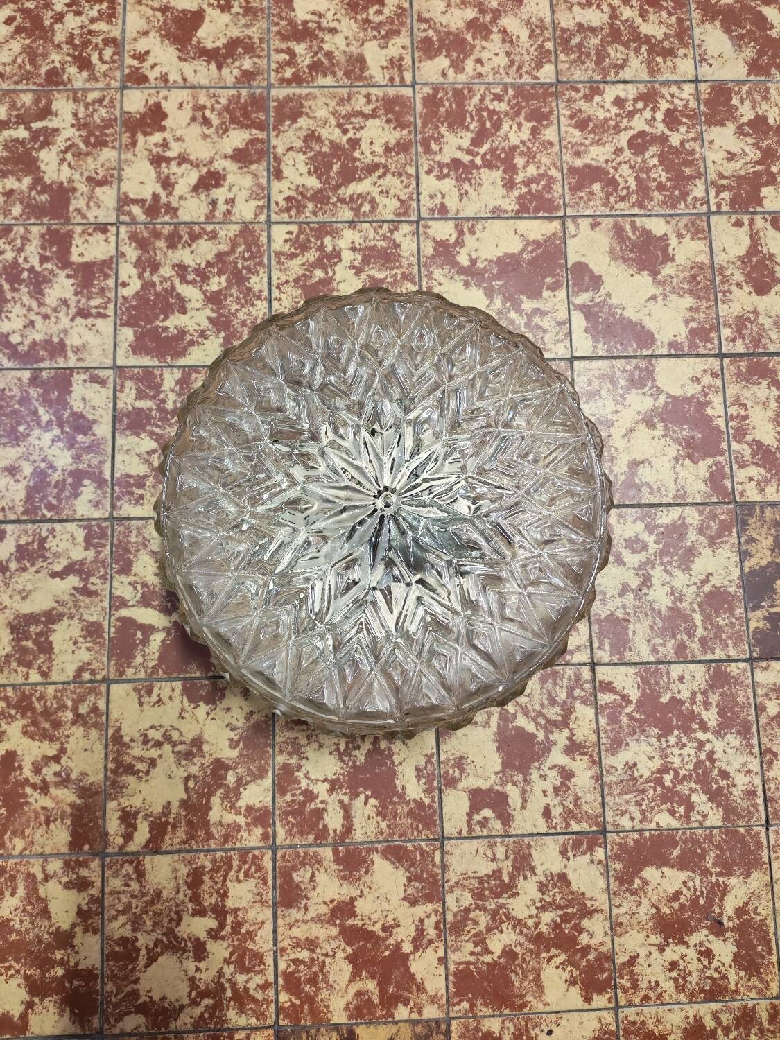 Brutalist ceiling light in pressed glass, Poland 1970.