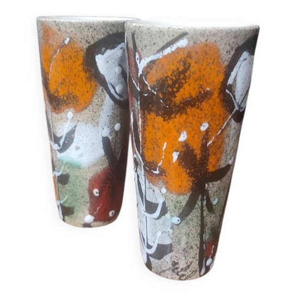 Paire de mugs en céramique vintage signés numérotés