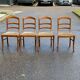 4 chairs in solid blond wood and brown beige embroidered tiled velvet suede