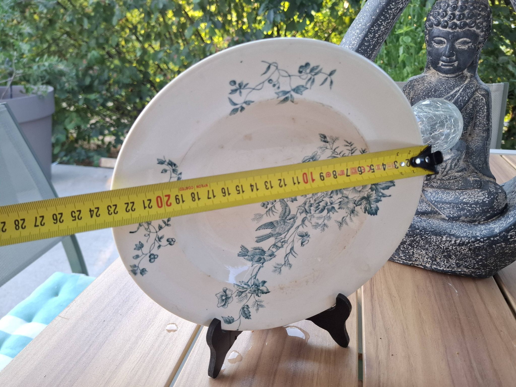 Old set of 2 terre de fer longwy dishes – bird and flower decoration