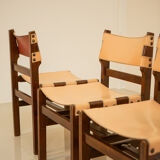 Set of 4 wooden and leather chairs by Maison Regain 70's