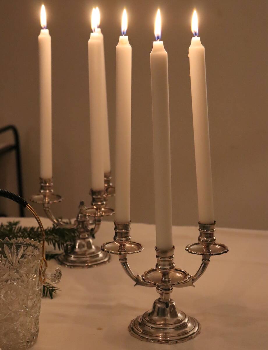 Pair of triangular 3-light candlesticks