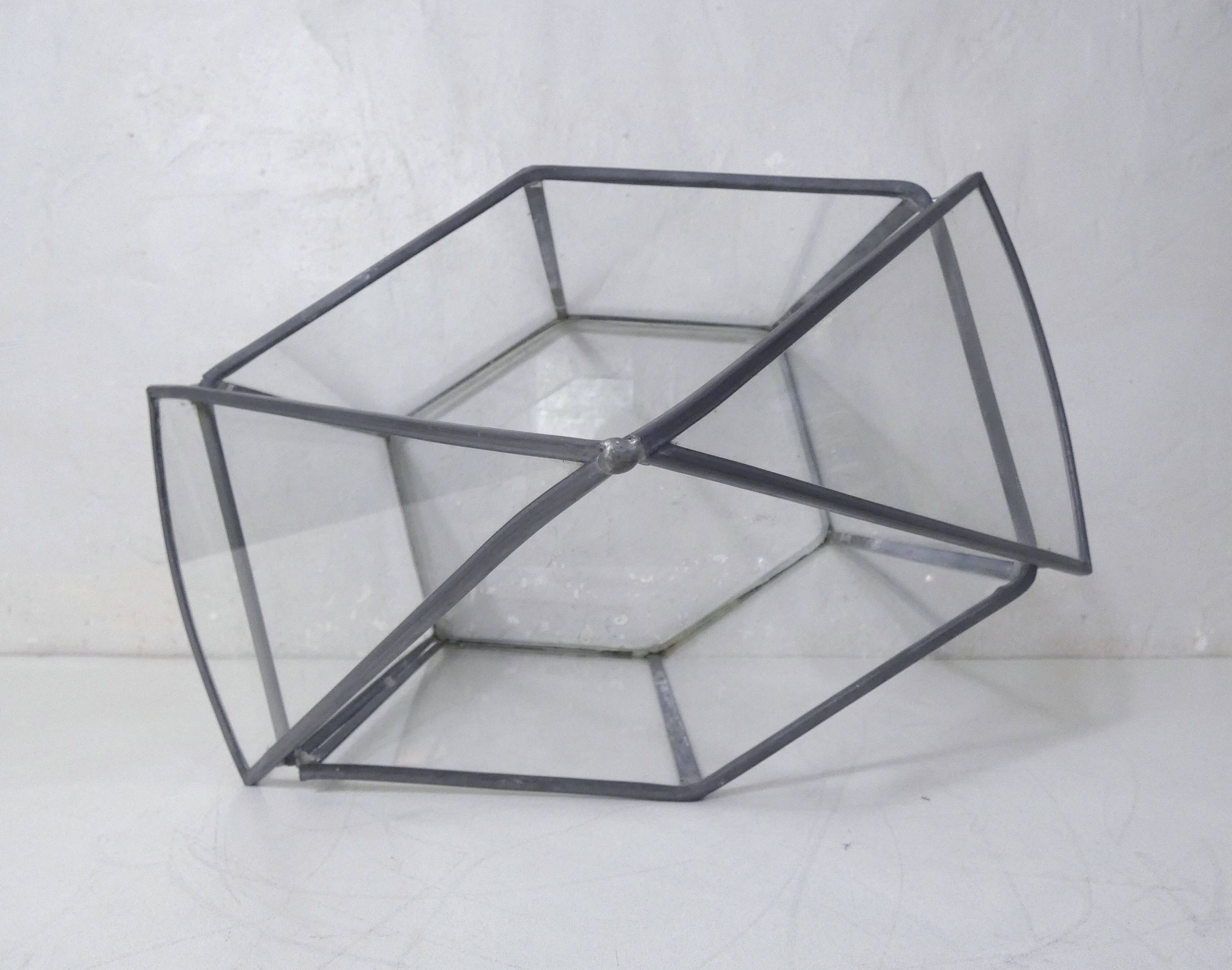 Glass terrarium mini cactus greenhouse in glass and metal