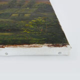 Oil on canvas village by Jan Van Dooren, sunset. Signed. Seventies