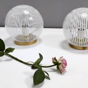 Pair of Vintage Spheric Murano Glass and Brass Table Lamps by Venini, Italy