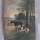 Tableau ancien représentant un paysage avec des chiens