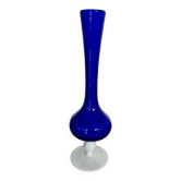 Vase soliflore vintage en opaline bleu roi et blanc