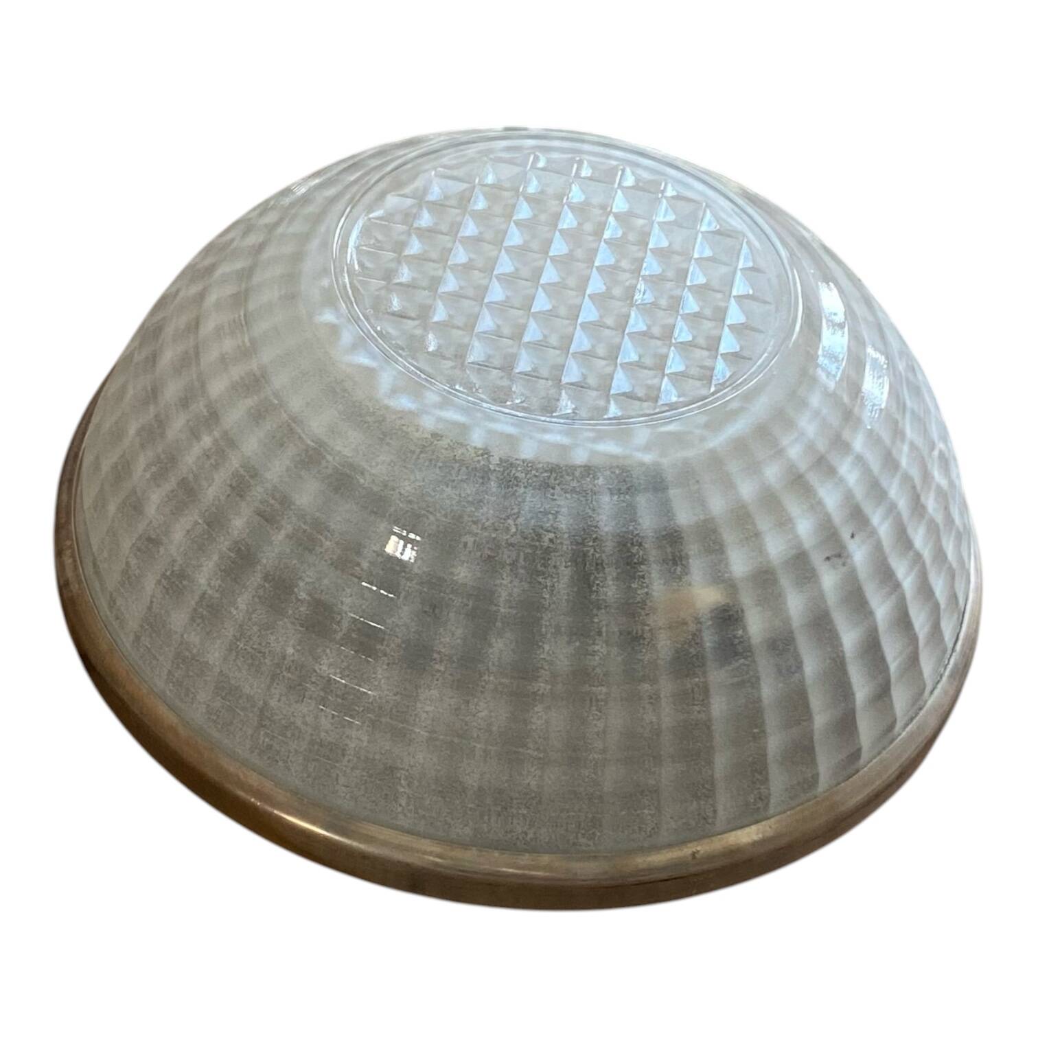 Small round ceiling light fixture in glass and aluminium, vintage design.