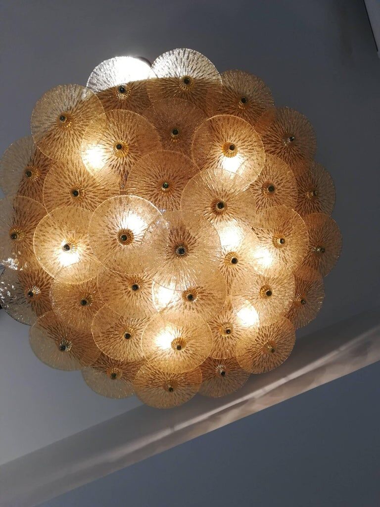 Large Murano gold glass disc ceiling light