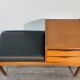Bench phone 2 drawers in teck and black leather 1970