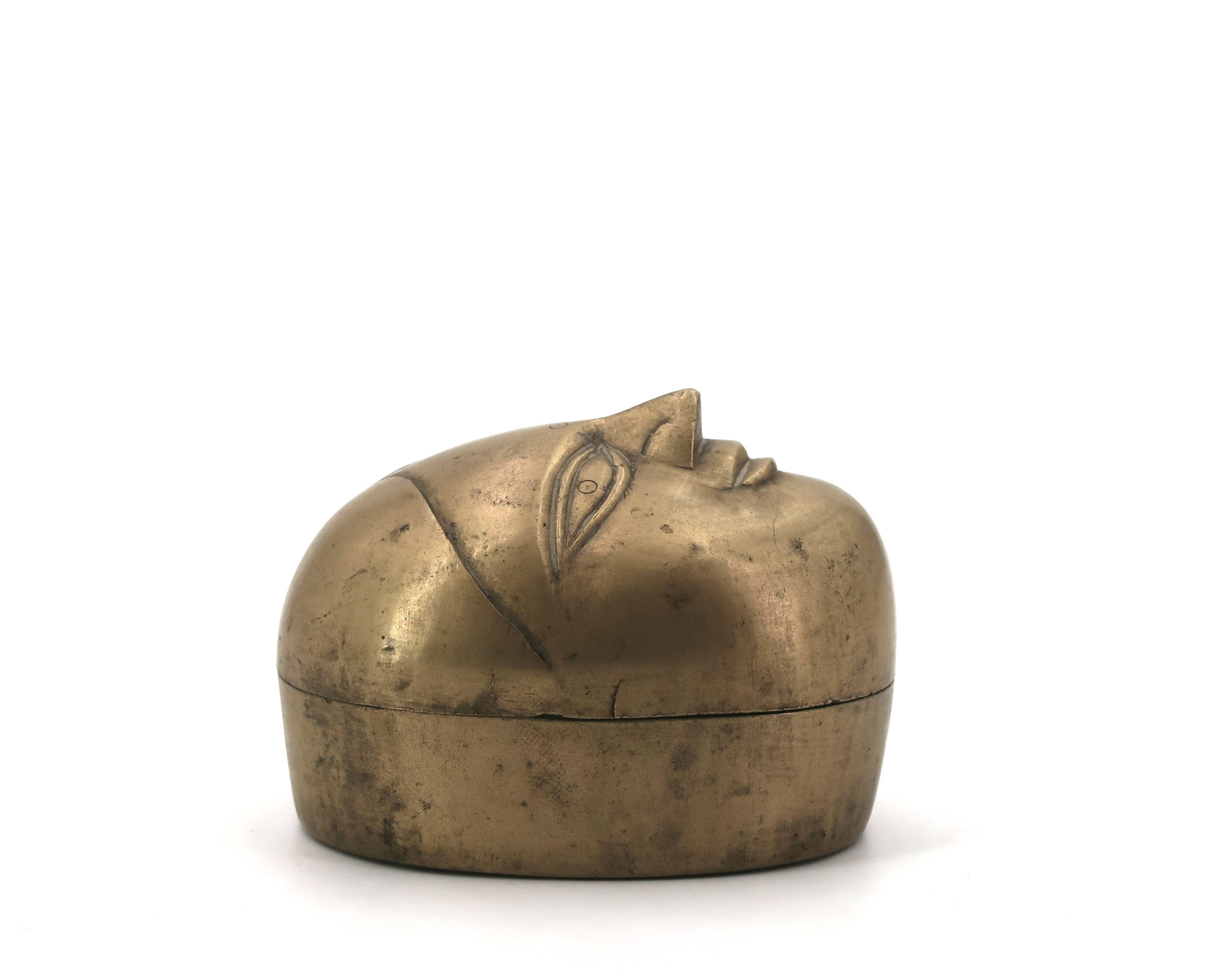 Brass catchall, face of an Indian woman, 1970s.