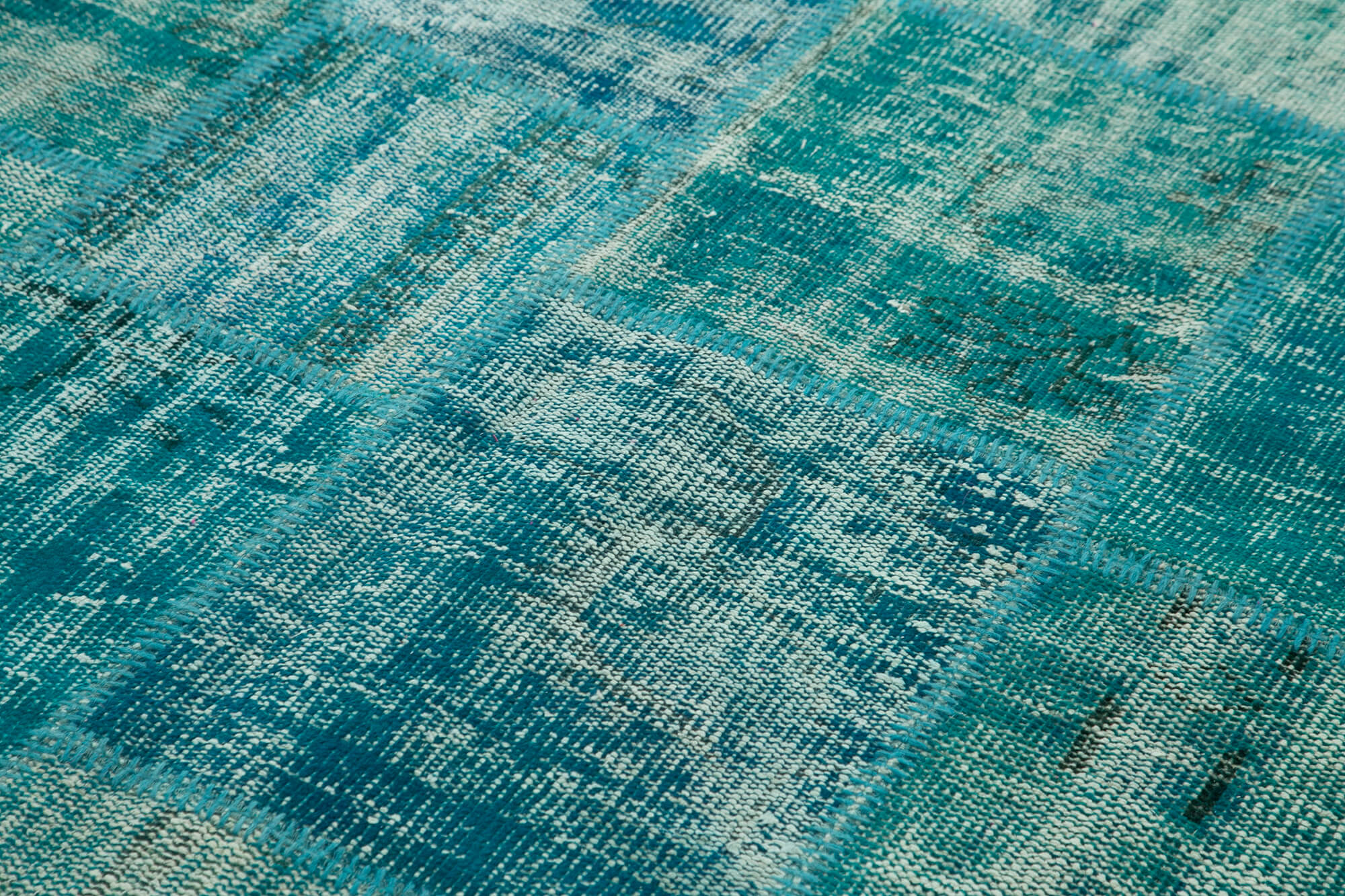 Hand-Knotted Oriental Overdyed 173 cm x 240 cm Turquoise Patchwork Carpet