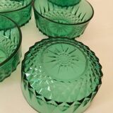 Mint-colored pressed glass bowls