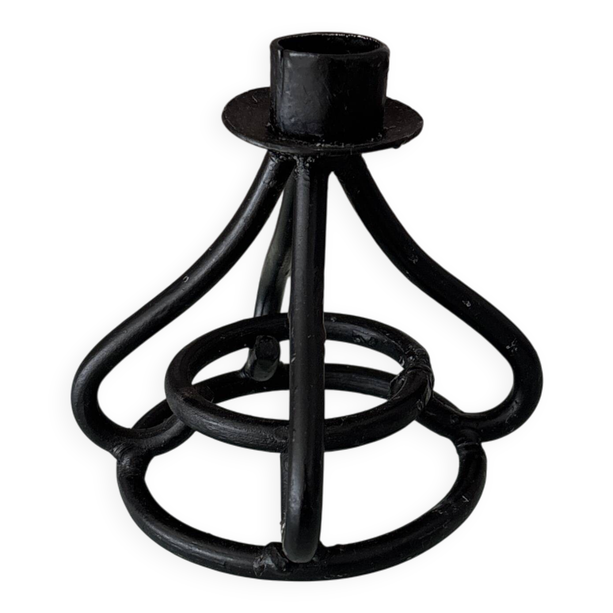 Vintage Black Wrought Iron Candle Holder – Sculptural Brutalist Design