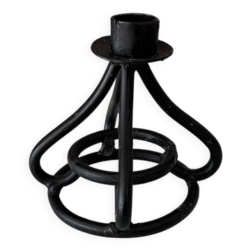 Vintage Black Wrought Iron Candle Holder – Sculptural Brutalist Design