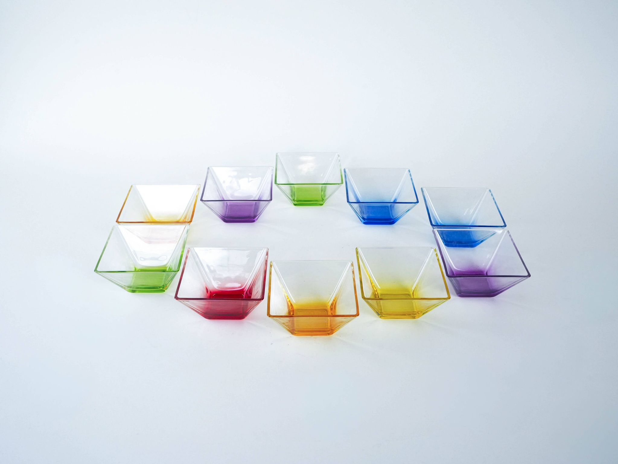 Set of square glass bowls, Italian design, 1980s, made in Italy