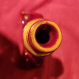 Pair of vintage ceramic candle holders, hand-painted in red and gold.