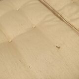 Canapé 3 places vintage des années 50-60, tissu beige et bois