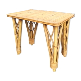 Table basse ancien d'appoint en rotin vintage