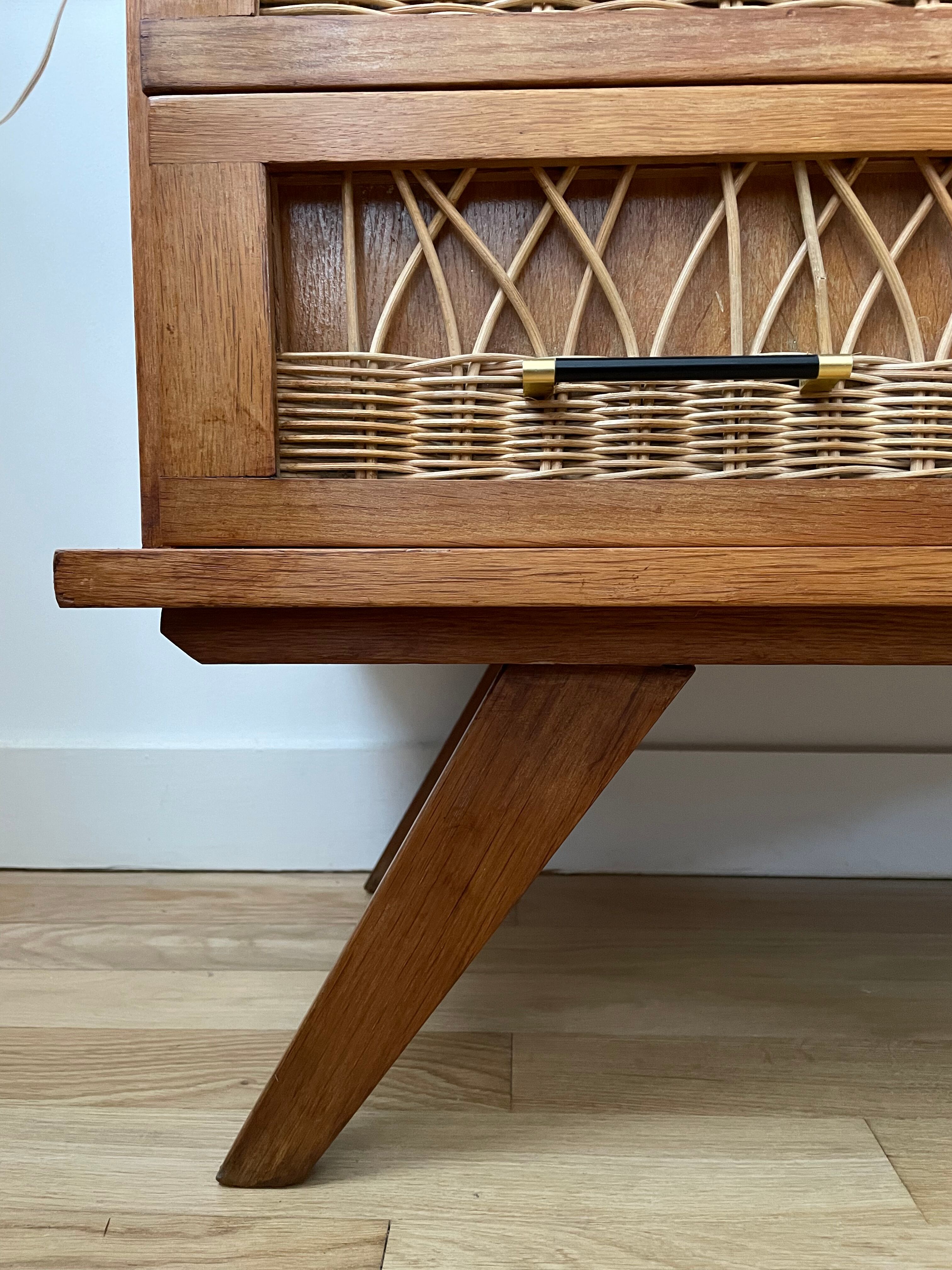 Commode rotin 3 tiroirs 1960