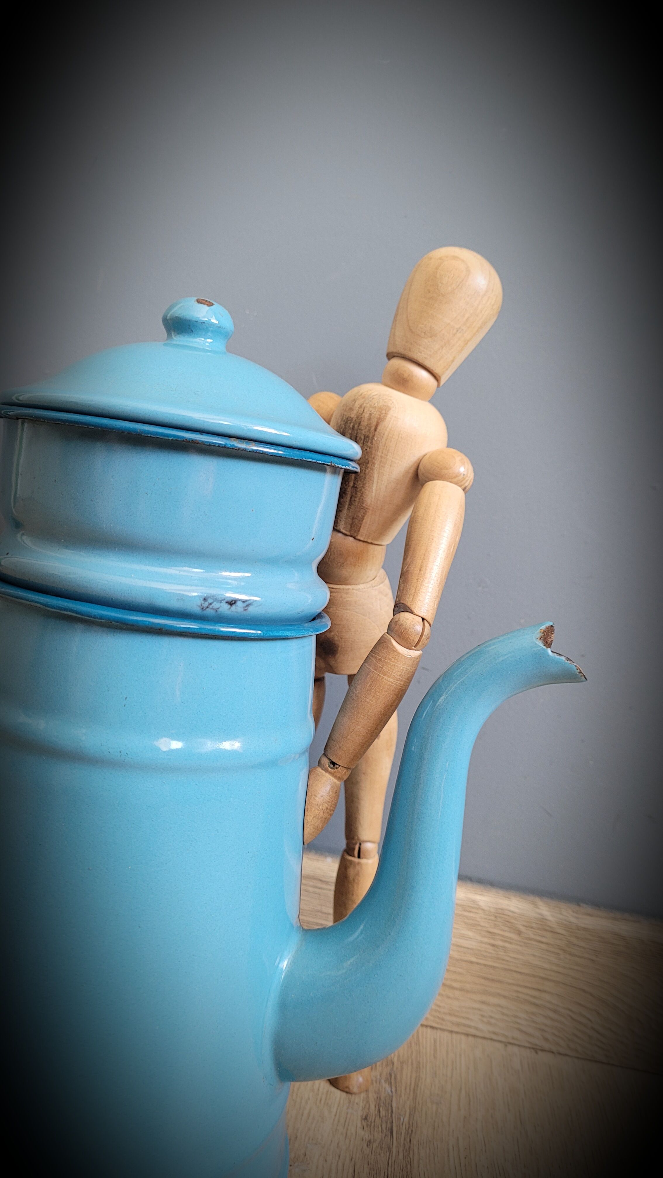 Blue enamelled coffee maker