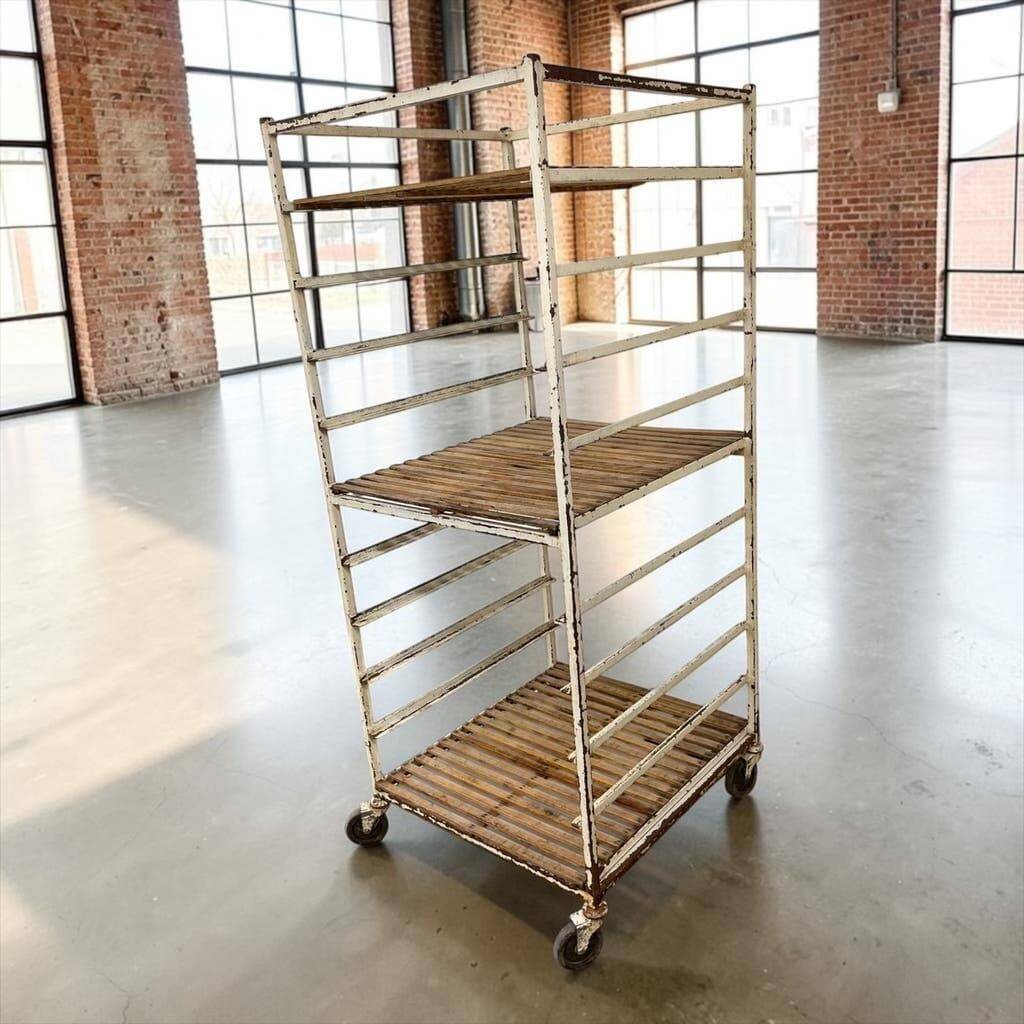 Vintage industrial cart / multi-level display / shelf on wheels