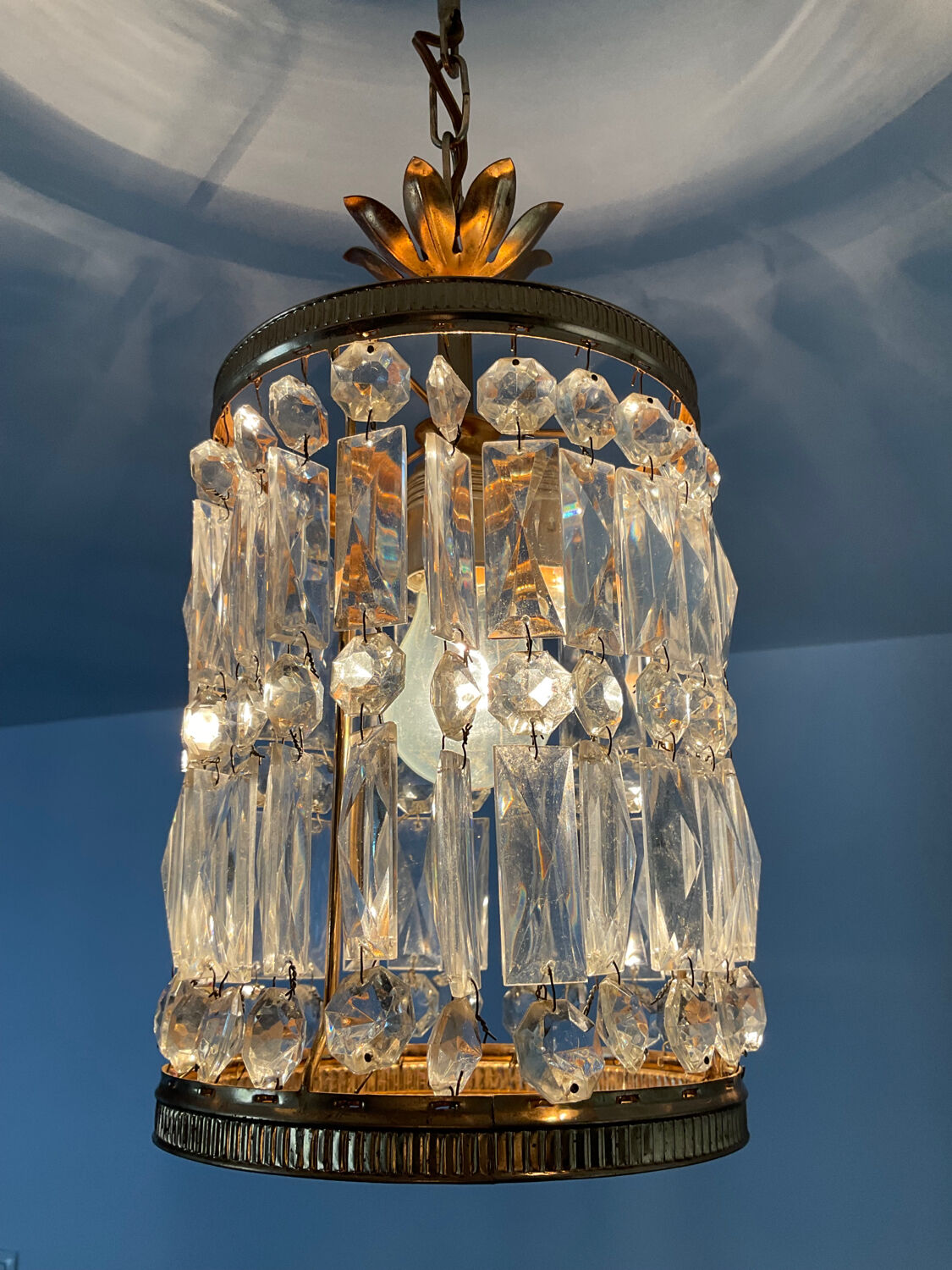Lustre vintage lanterne doré à pampilles
