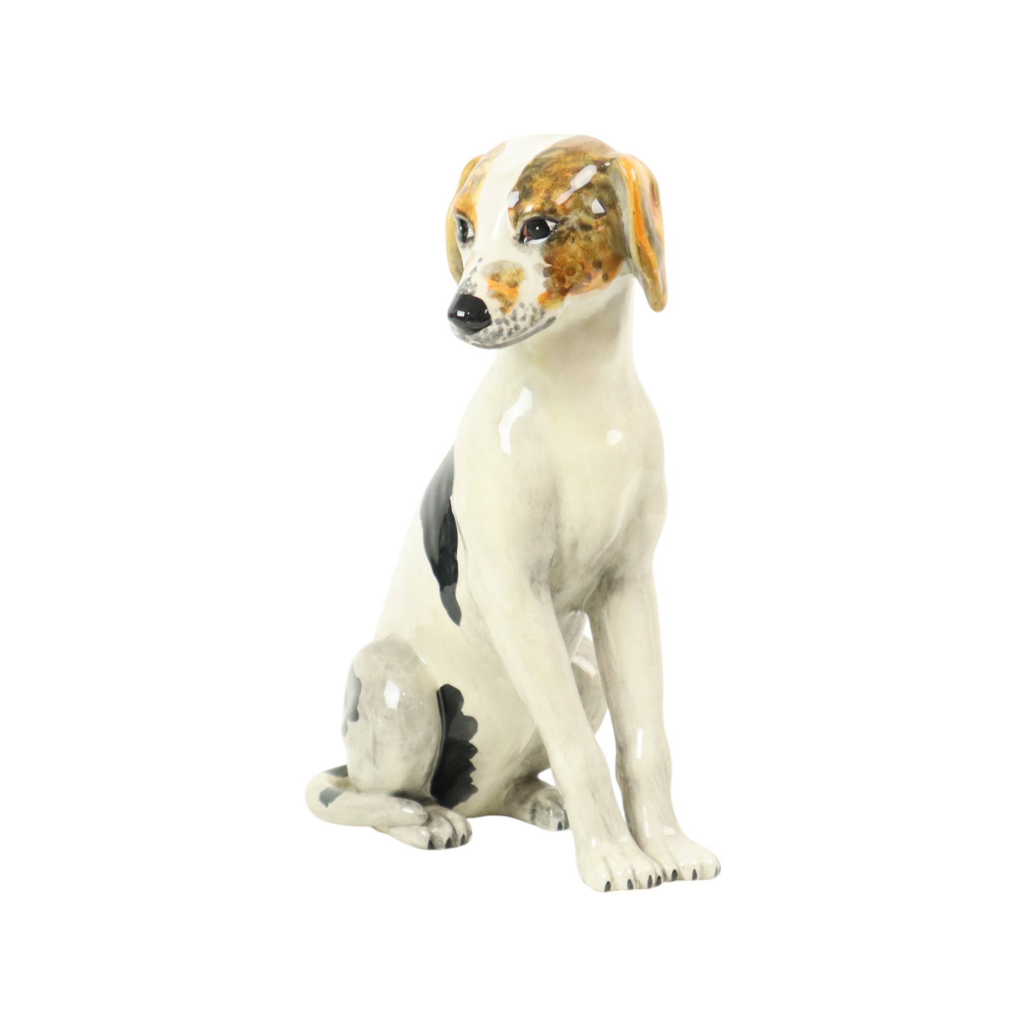 Statue de Chien Vintage Sculpture Craquelé Céramique Italie 31cm