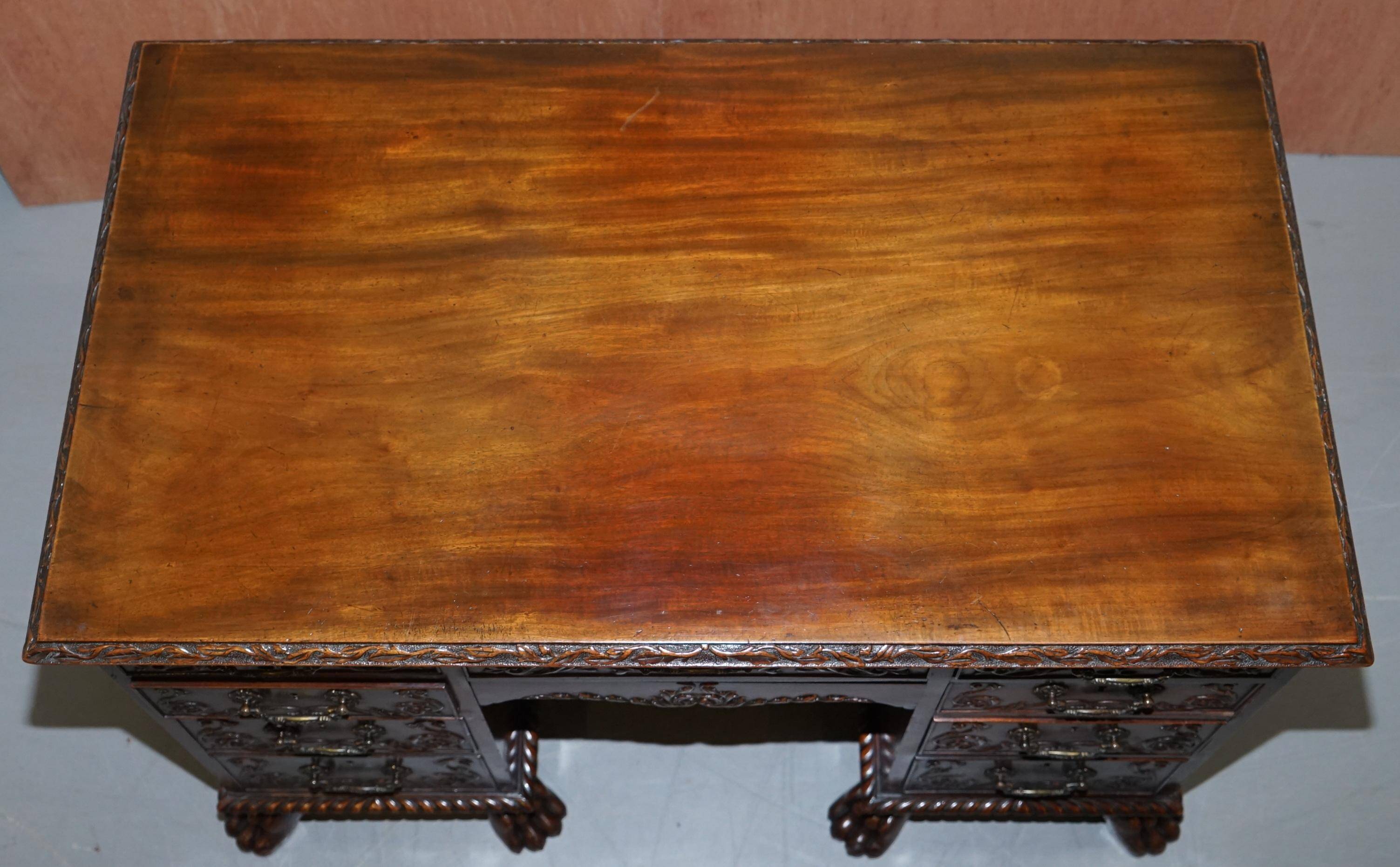 Victorian hand-carved kneehole desk 1850