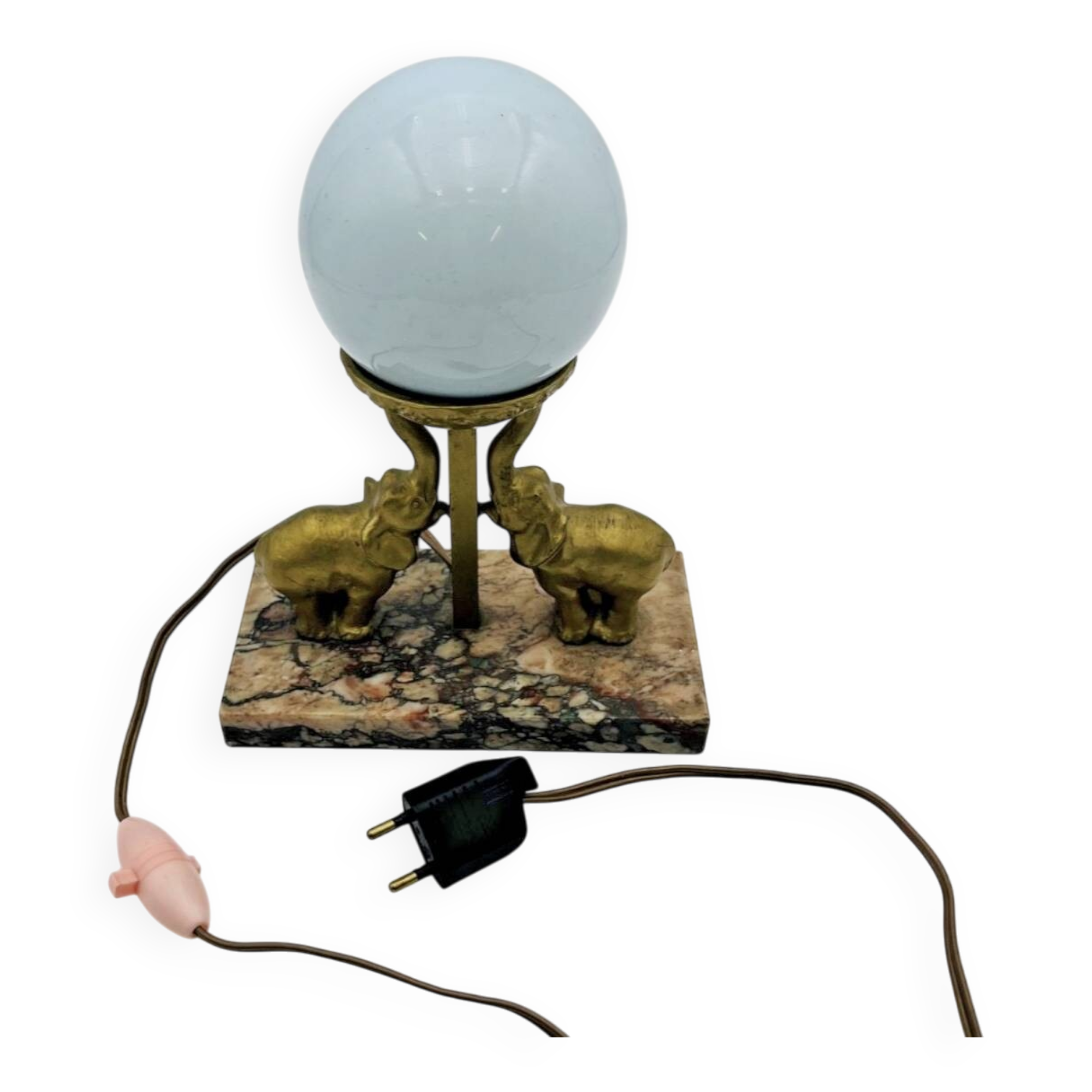 Art Deco ball and elephant lamp on marble base - 653001