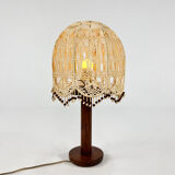 Table lamp with oak base and macramé lampshade, 1960s
