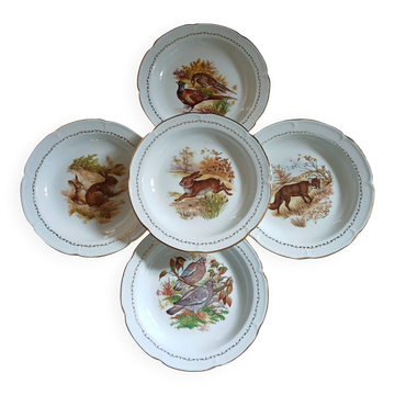 5 antique deep plates in porcelain
