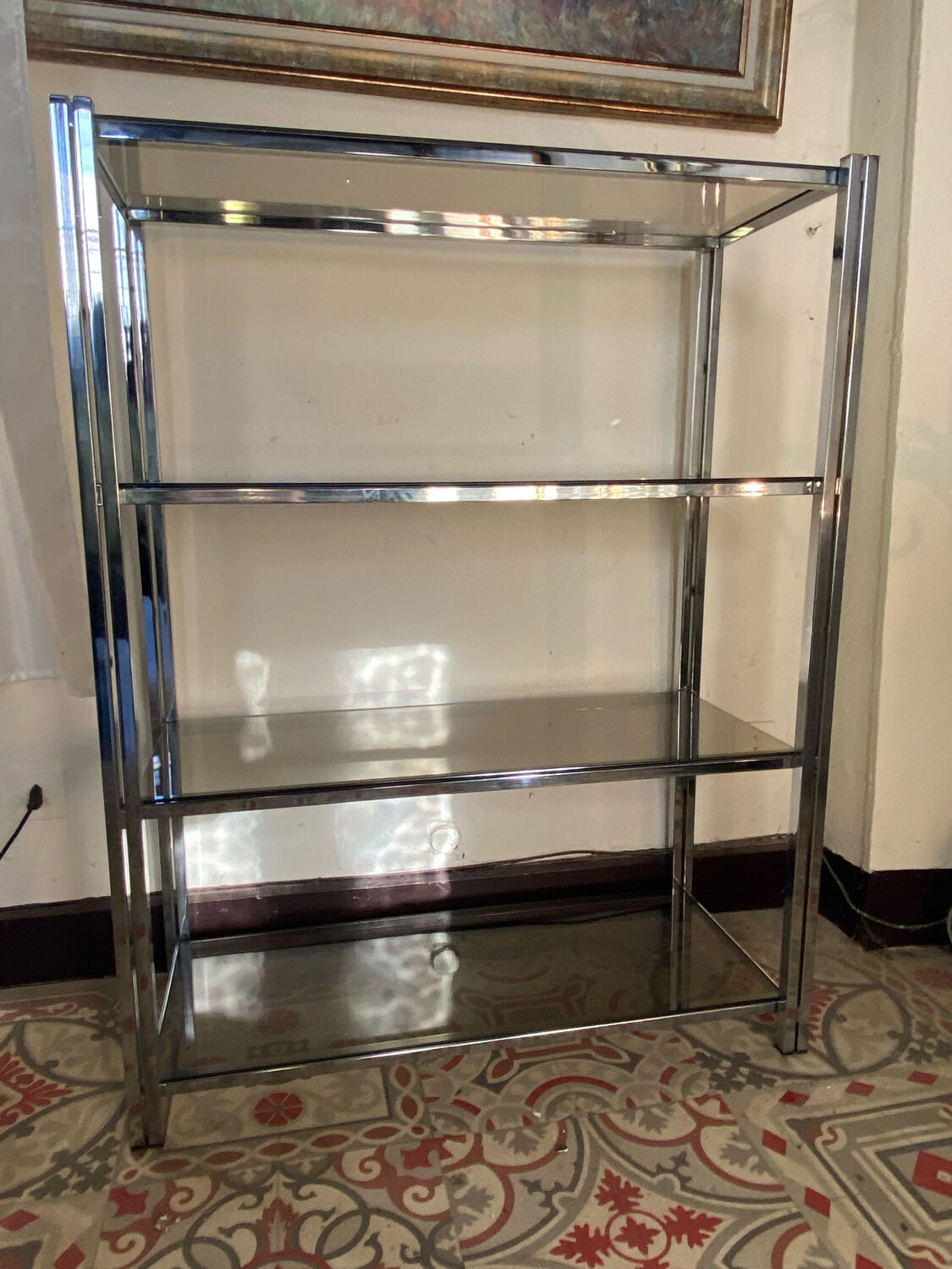 Modular shelf chrome and smoked glass 70s