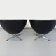 Pair of vintage Scandinavian swivel armchairs in faux leather and chrome.