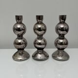 Set of 3 candlesticks in 20th century eglomise glass, vintage space age retro