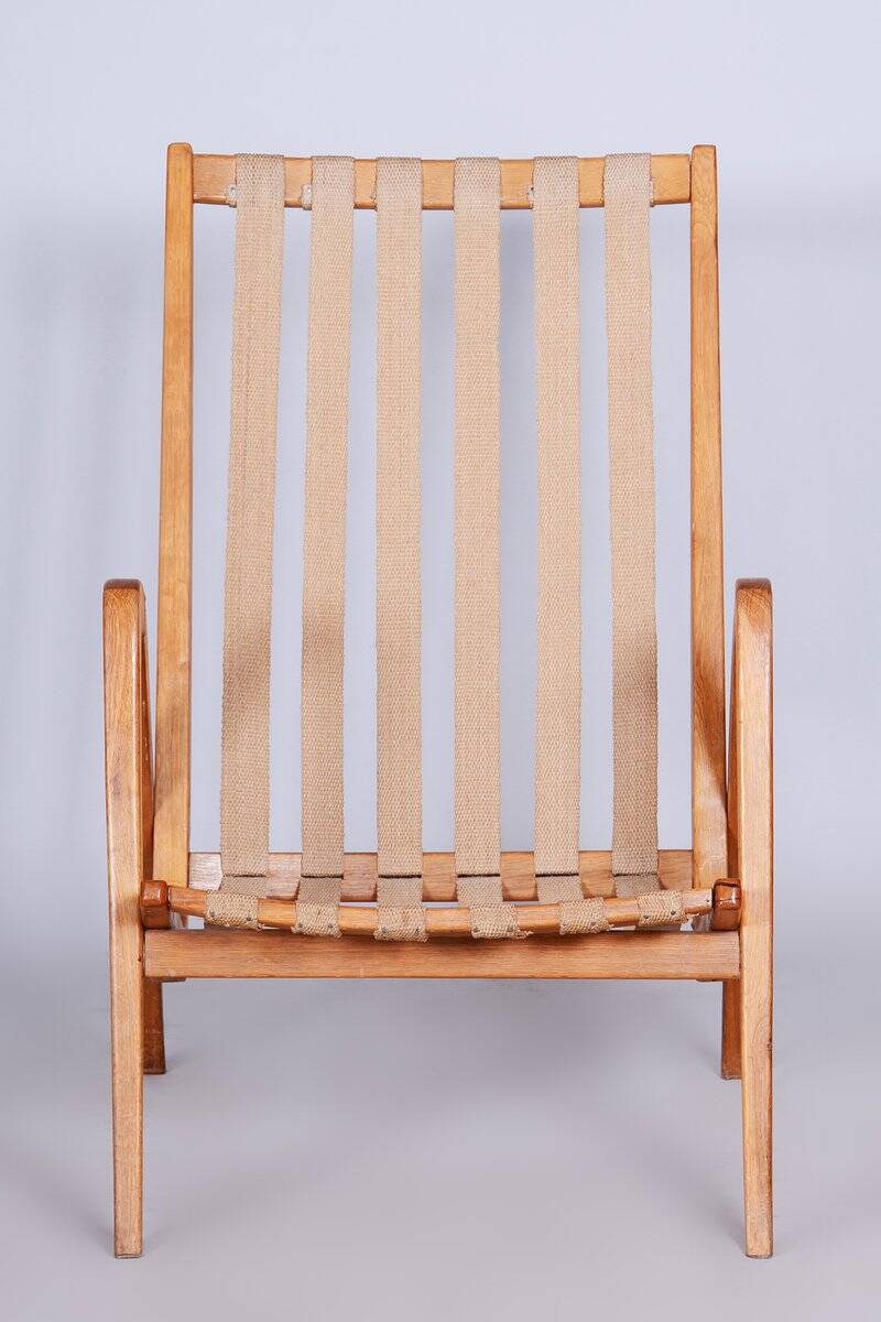 Mid-Century Czech Grey Armchair in Oak attributed to Jan Vanek, 1950s