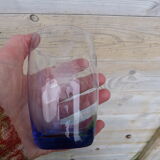 Set of 6 blue goblet glasses with engraved grape cluster patterns