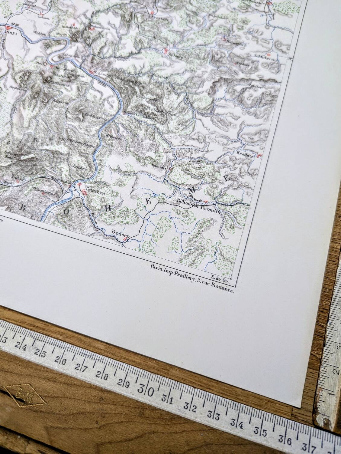 Dresden and Saxon Switzerland, original map printed in 1879.