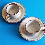 2 enameled stoneware espresso cups and saucers - France, 70s/80s