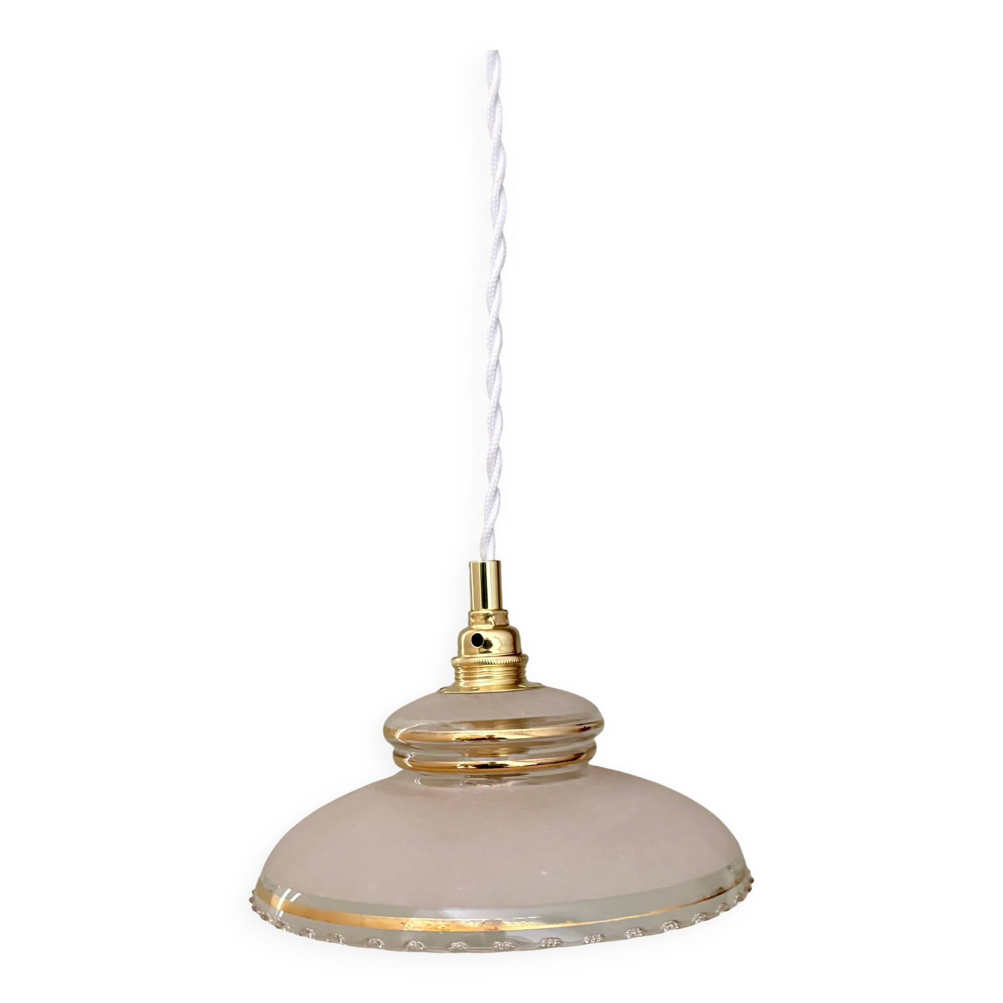 Pendant lamp, antique lampshade in white and gold granite glass
