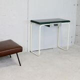 Tubular steel console, black glass tray, circa 1950