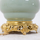 Pair of celadon and bronze porcelain lamps, circa 1880