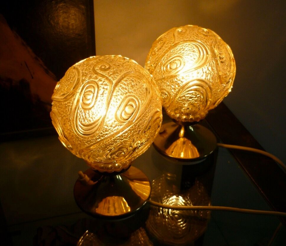 Pair of bedside lamps, brass and molded glass, 1950