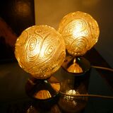 Pair of bedside lamps, brass and molded glass, 1950