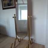 Grand miroir psyché laiton sur pied vintage, pivotant