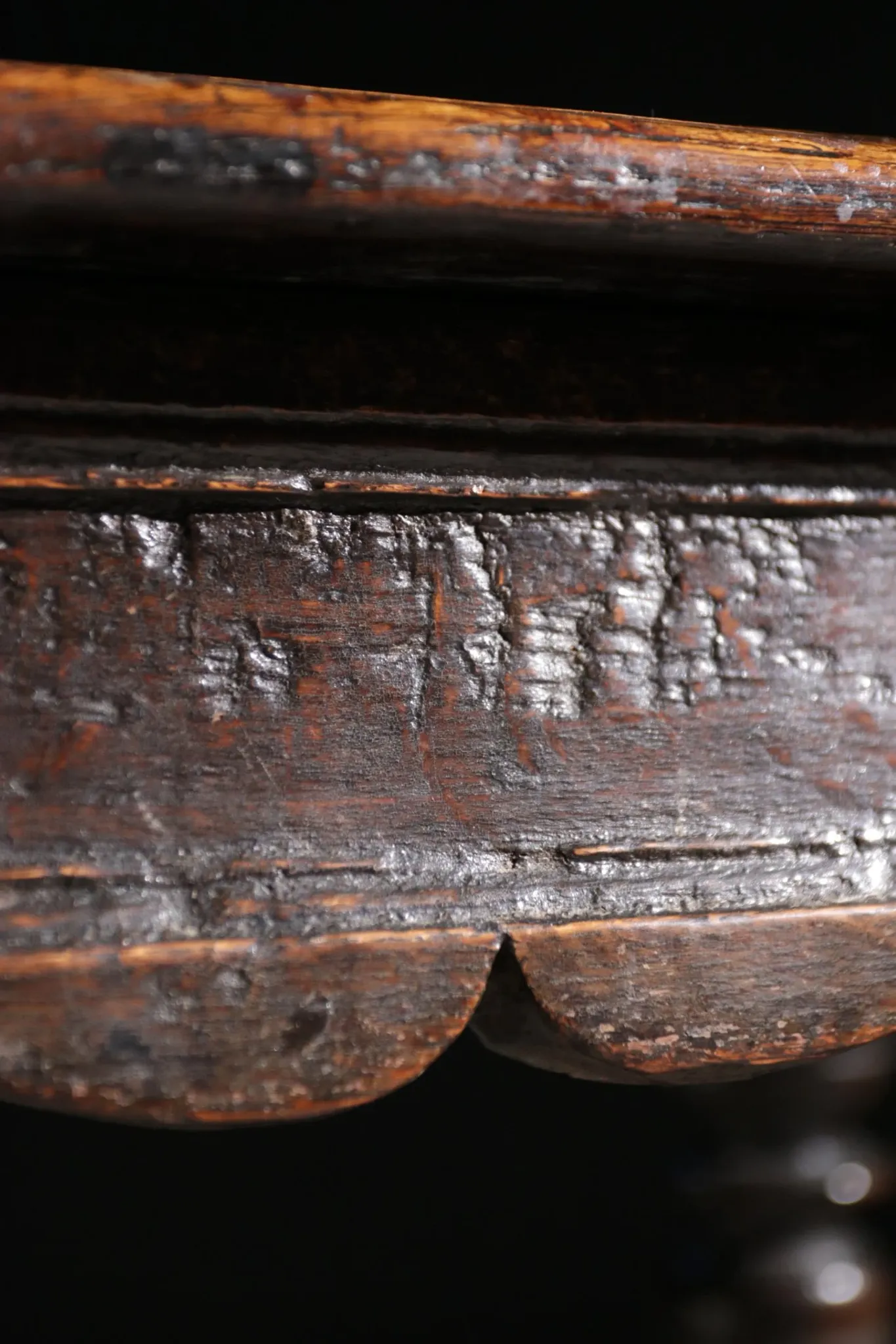 17th-century English oak joint stool with turned legs